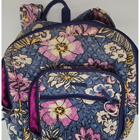 Vera Bradley Quilted Floral Backpack With Pink Interior & Multiple Pockets - Picture 6 of 7